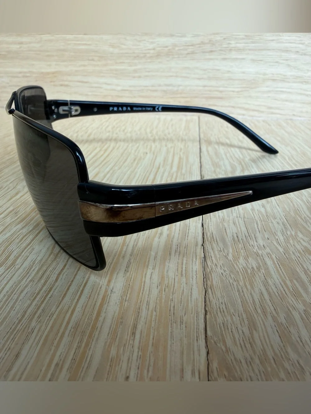 Authentic Prada Mens Black and Gold Rectangular Sunglasses
